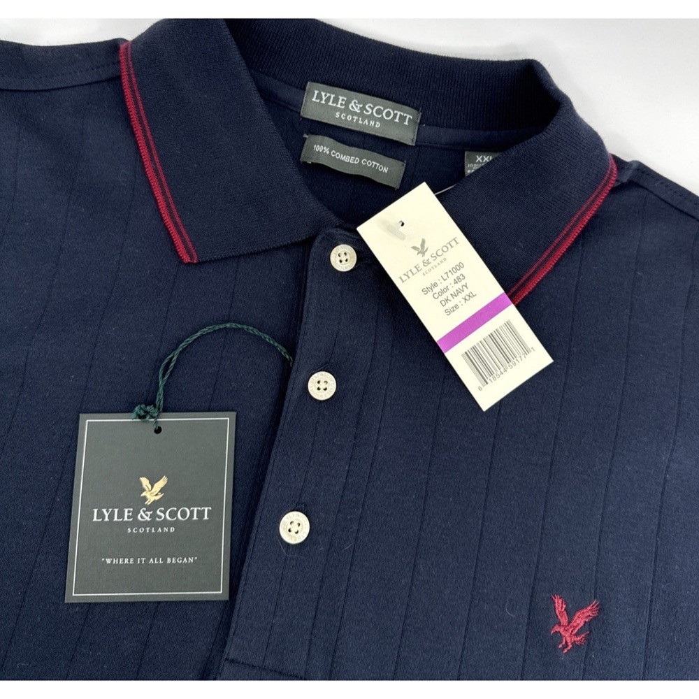 Lyle & Scott Polo Shirt Men's XXL Long Sleeve Dark Navy 100%‎ Cotton NWT